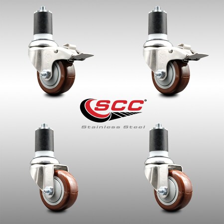 Service Caster 3 Inch 316SS Maroon Poly Swivel 1-7/8 Inch Stem Caster Lock Brake SCC, 2PK SS316TTLEX20S314-PPUB-MRN-2-S-2-178